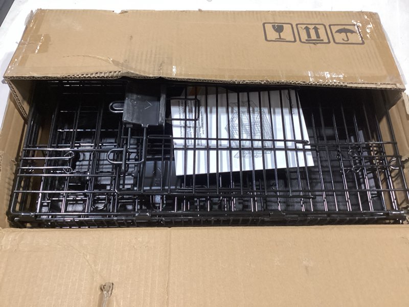 Condition photo showing Good Condition for Amazon Basics Portable, Foldable Metal Wire Dog Crate with Removable Tray, Double Door, Divider Panel, Easy to Assemble, 22 x 13 x 16 in, Black 22.0"L x 13.0"W x 16.0"H Double Door w/ Divider