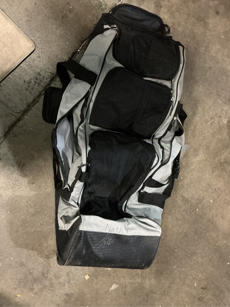 Condition photo showing Good Condition for goburos rolling baseball softball bag with wheels for 4 bats, baseball duffle bag with separate shoe space and multiple pockets for softball equipment, gray