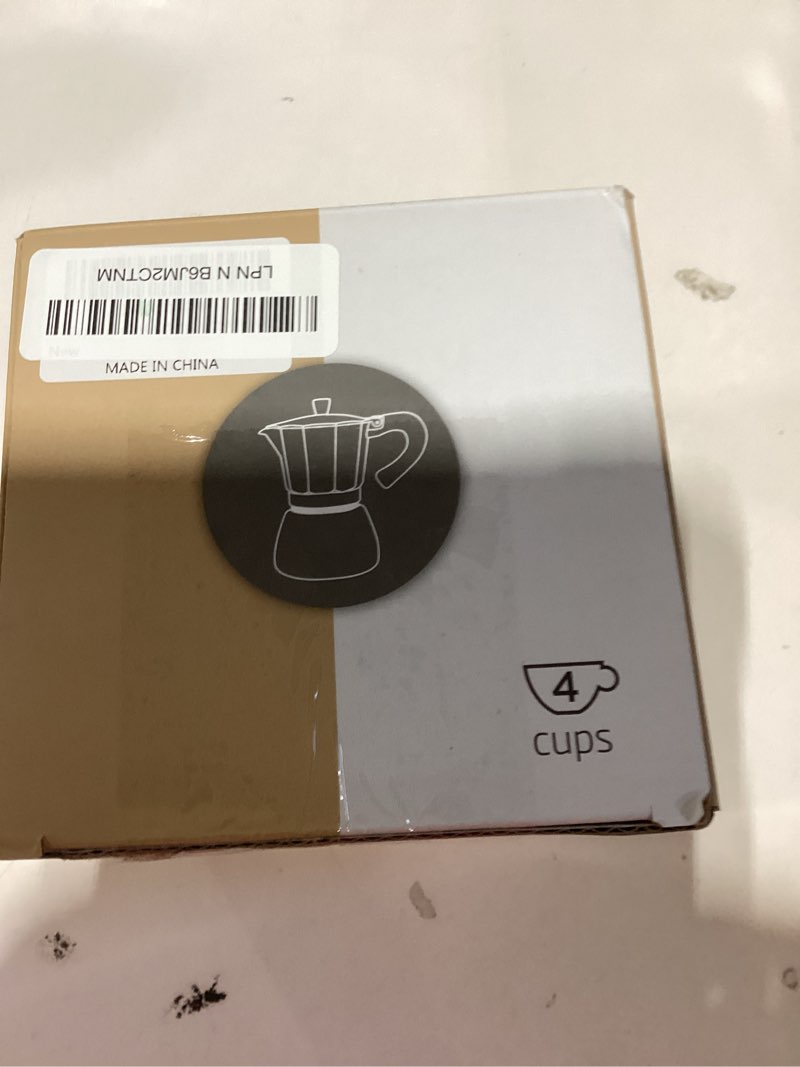Condition photo showing New/Like New for No Coating 4 Cup Aluminum and Stainless Steel Moka Pot Stovetop Espresso Maker Italian Coffee Machine 220ml 7.44oz Suitable for Gas Induction Stovetop Greca Coffee Maker Percolator Black Black 4 Cup 220ml