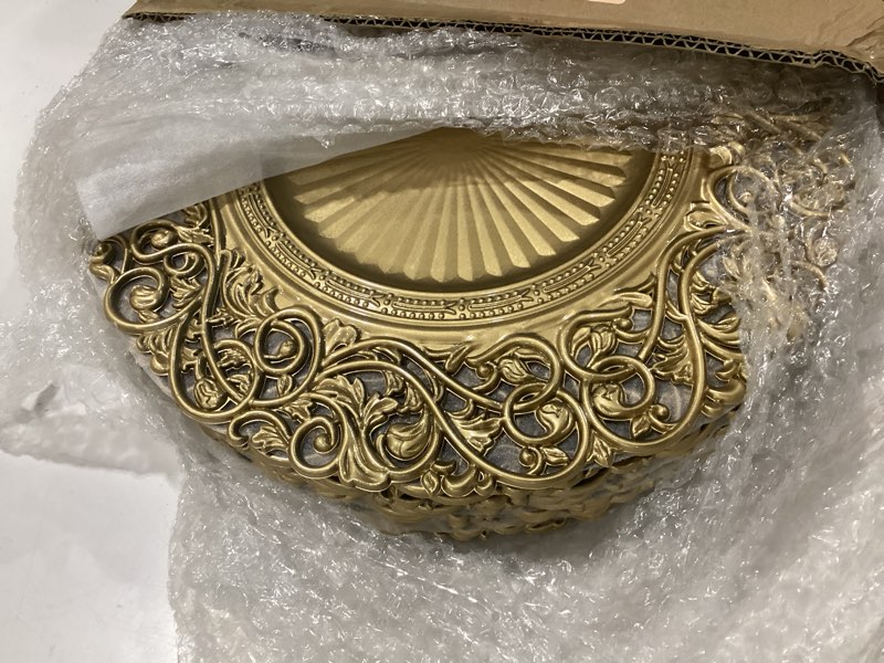 Condition photo showing As Is for foraineam gold charger plates set of 12, 13" round plastic dinner chargers, decorative hollowed out flowers serving plates for table setting, catering, wedding, party, event