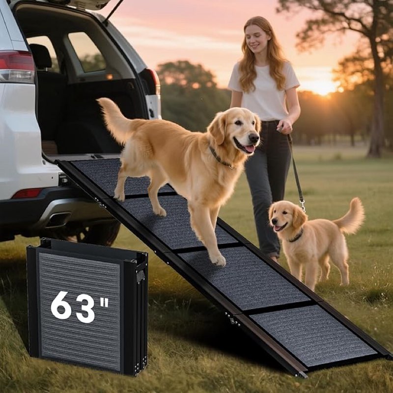 HBTower 67" Long & 17.3" Wide Folding Dog Ramp for Car, SUV & Truck – Portable Pet Ramp with Non-Sli