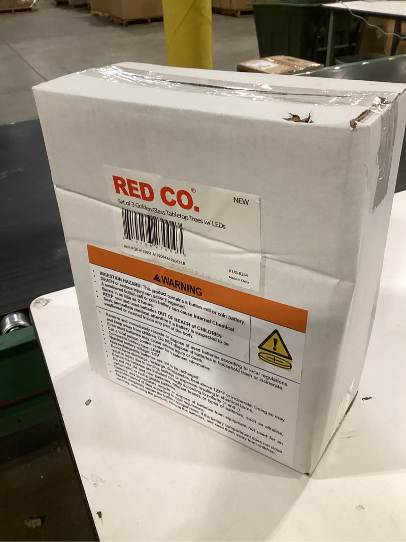 Condition photo showing New/Like New for Red Co. Set of 11, 9.5", and 8" Glass Christmas Tree Figurine Ornaments in 3 Sizes, Light-Up Holiday Season Decor