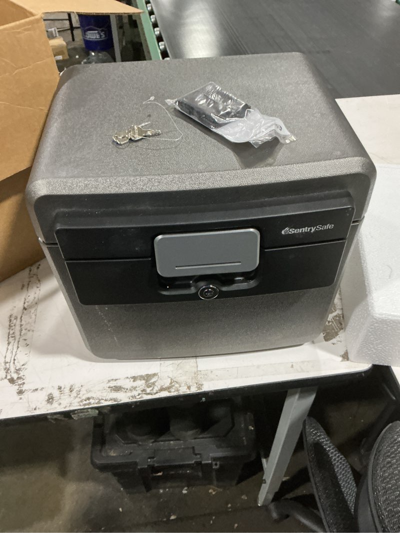 Condition photo showing Good Condition for sentrysafe black fireproof and waterproof safe, file folder and document box with key lock, 14.3 x 15.5 x 13.5 inches, hd4100
