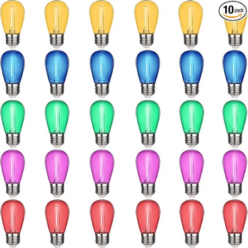 KQHBEN 30-Pack Colored Replacement String Light Bulbs E26 Base Outdoor Indoor S14 Bulbs for Wedding Halloween Christmas Party Bar Ambiance Festival Decor