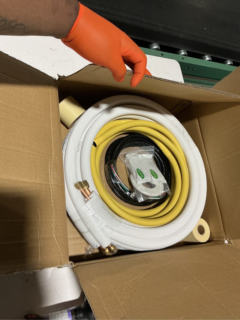 Condition photo showing New/Like New for 16ft length mini split line set,1/4" 1/2" od copper pipes tubing and 3/8 white pe thickened insulated coil with flared nuts for mini split air conditioner hvac or heat pump system. (16ft(1/4+1/2))