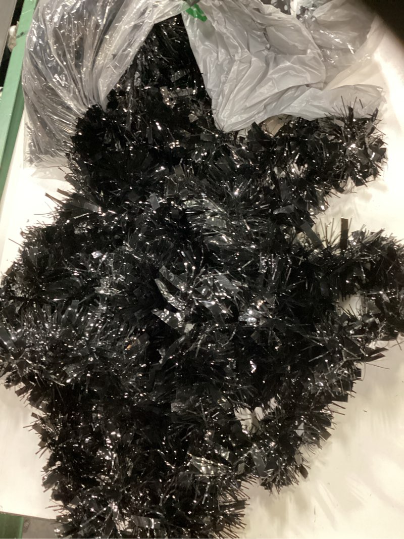 Condition photo showing Good Condition for 118 feet black christmas tinsel garland, metallic twist garland shiny hanging foil tinsel garland for christmas tree home office party decoration