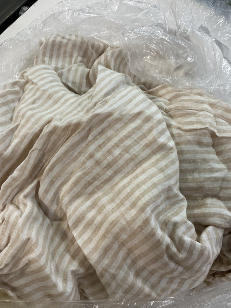 Condition photo showing Good Condition for european linen duvet cover set, full/queen, natural/white stripe