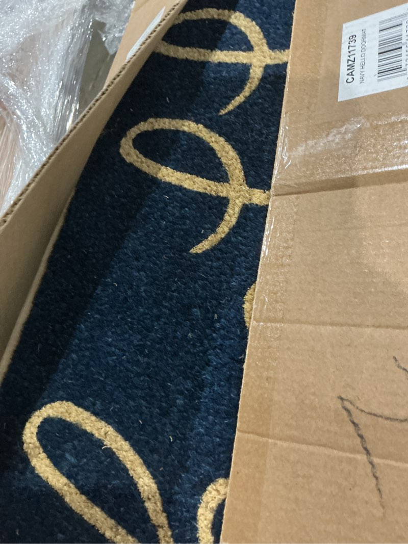 Condition photo showing Good Condition for dii hello coir fiber doormat non-slip durable outdoor/indoor, pet friendly, 18x30, navy
