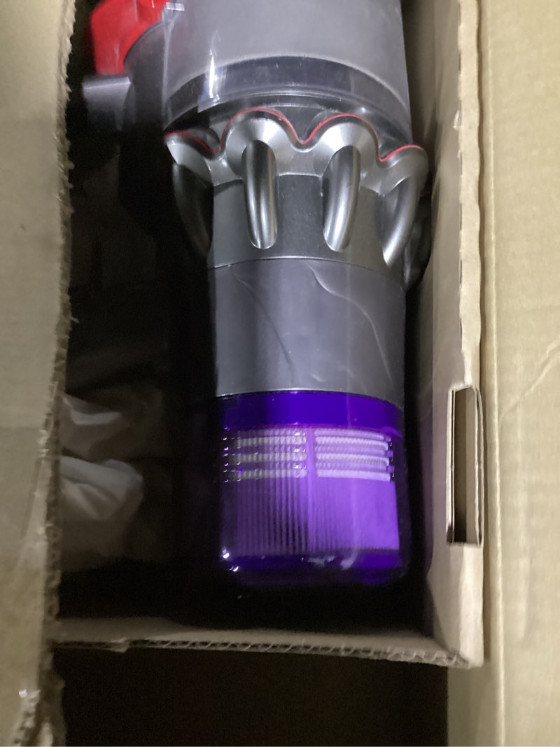 Condition photo showing As Is for dyson v15 detect plus cordless vacuum, illumination reveals dust, 240aw, 3 power modes, up to 60 minutes,² deep cleans hard floors and carpets, detangles pet hair, converts to handheld