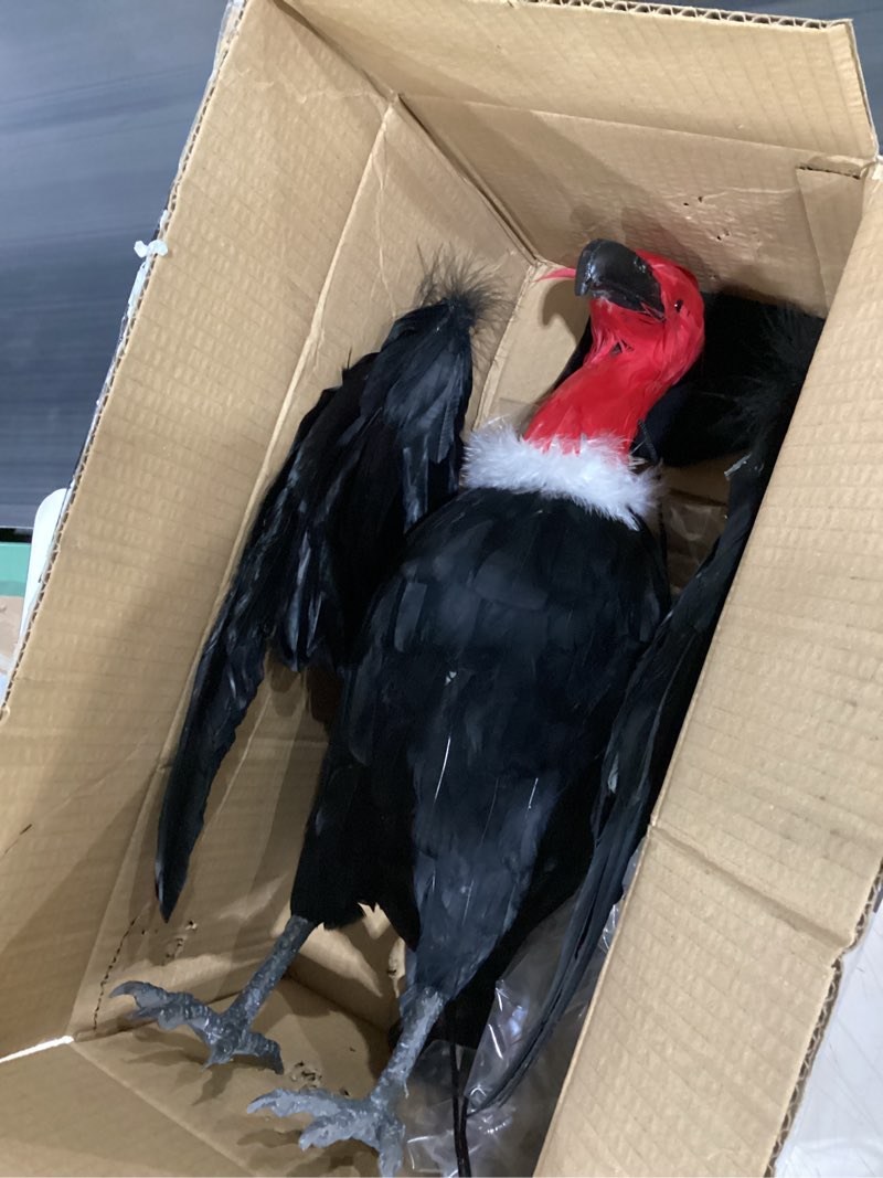 Condition photo showing Good Condition for tenceur 1 piece faux vulture effigy 18'' large fake vulture decoys simulated full feathered realistic bird black hanging faux bird scarecrow for yard roofs trees garden