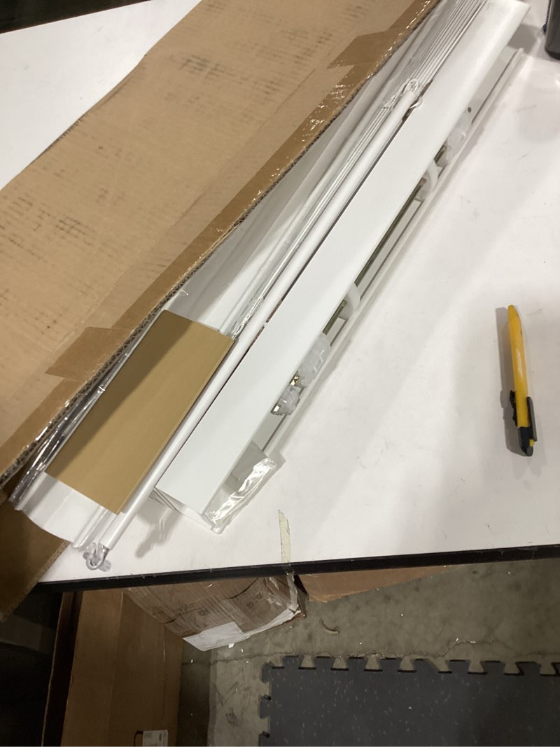 Condition photo showing As Is for chicology faux wood blinds , window blinds , wood blinds , window shades , window treatments , blinds & shades , window shades for home , wooden blinds , basic white , 23\"w x 48\"h
incomplete 