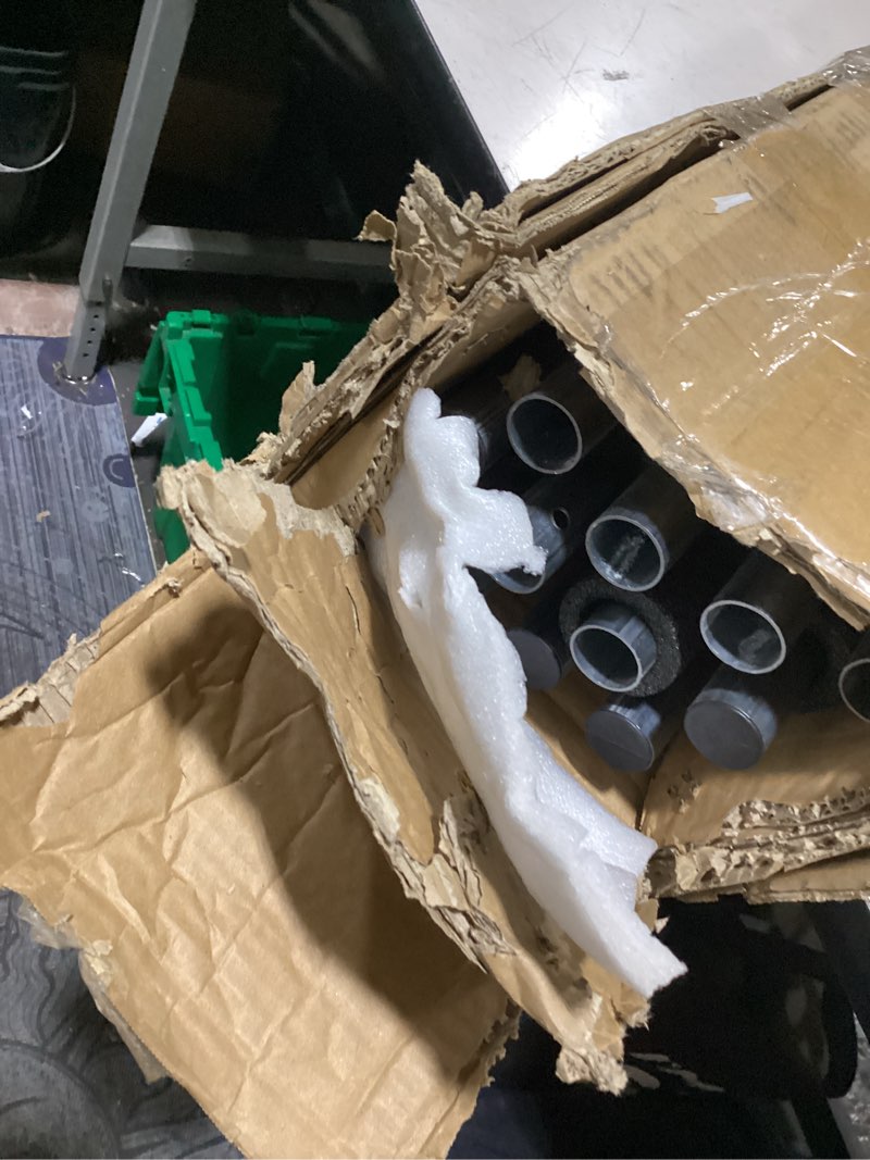Condition photo showing As Is for universal trampoline poles, replacement poles with clamp and hardware, with enclosure pole connecters, screws and bolts, pole caps, fits most straight poles trampoline