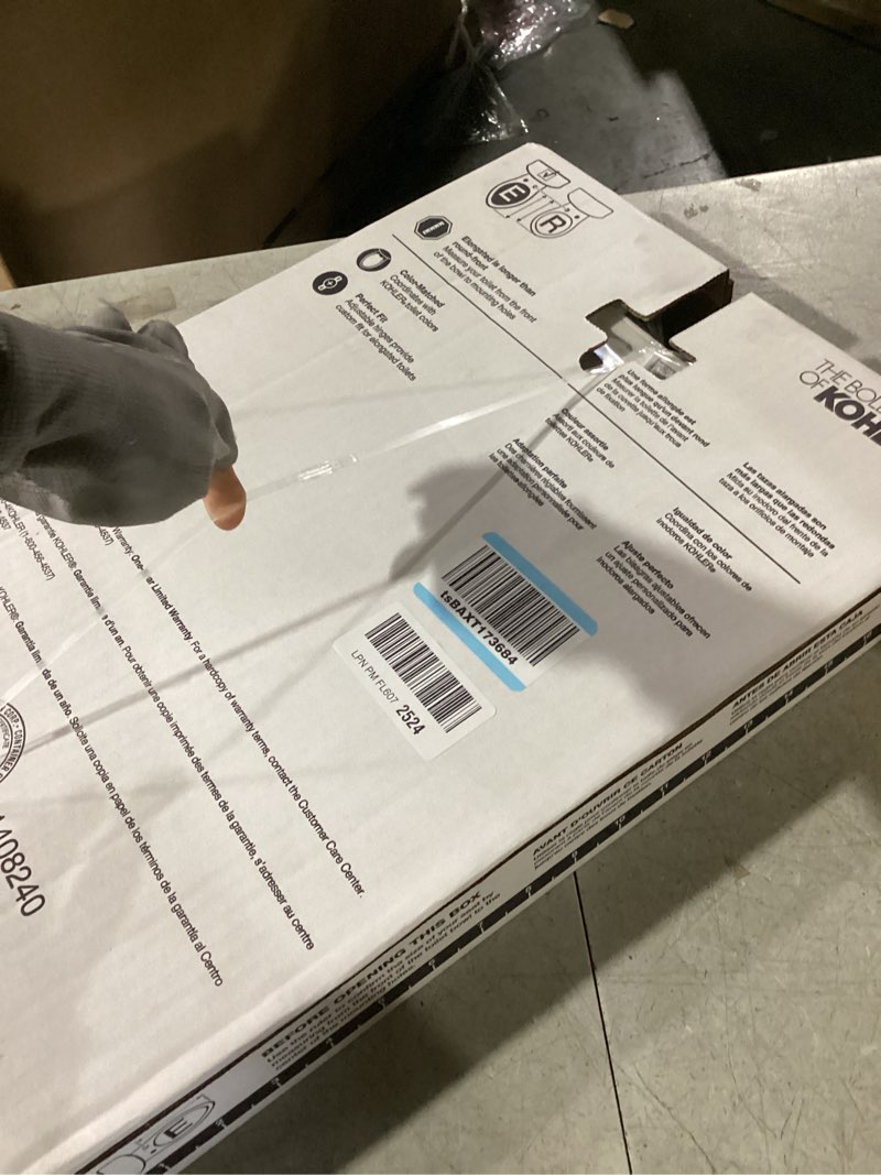 Condition photo showing New/Like New for KOHLER 4636-RL-0 Cachet ReadyLatch Elongated Toilet Seat Slow Close, Soft Close Toilet Seat Quiet Lid, Contoured Grip-Tight Bumpers Installation Hardware, Apartment Essentials, White White Elongated Ready Latch