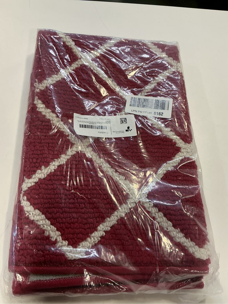 Condition photo showing New/Like New for Finchitty Indoor Door Mat, Dirt Resistant and Absorbent, Low-Profile, Non-Slip, Washable Inside Floor Mats for Front Door, Back, and Entrance, 32" x 20", Burgundy