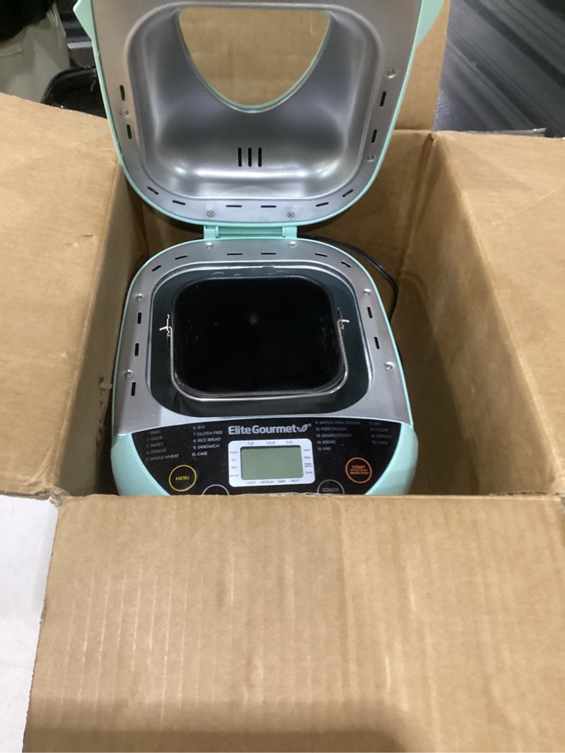 Condition photo showing As Is for elite gourmet ebm8103m programmable bread maker machine 3 loaf sizes, 19 menu functions gluten free white wheat rye french and more, 2 lbs, mint