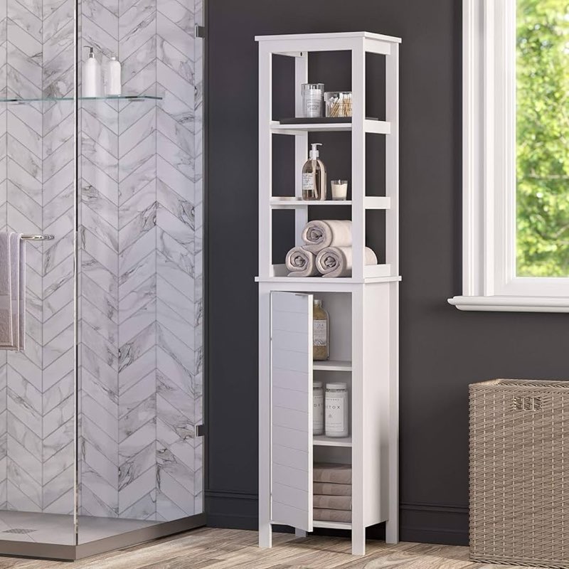 RiverRidge Home Madison Collection Open Shelves-White Linen Tower,