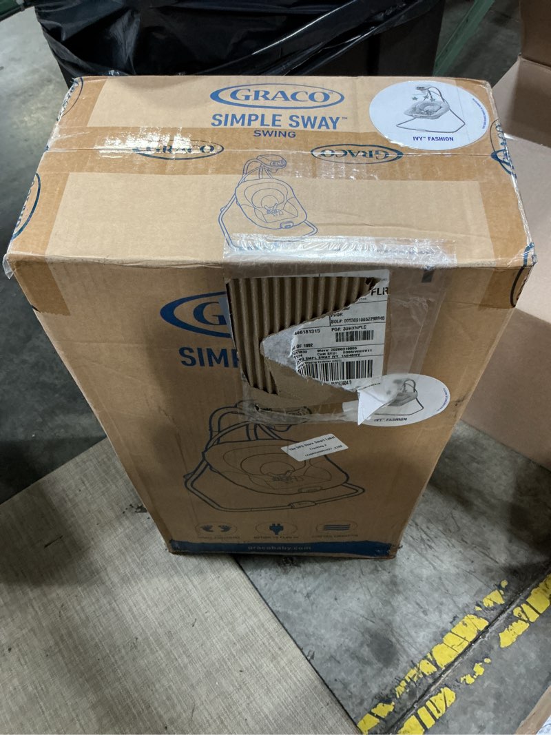 Condition photo showing New/Like New for graco simple sway baby swing, side?to?side motion, infant swing with 6 speeds, vibration, ivy