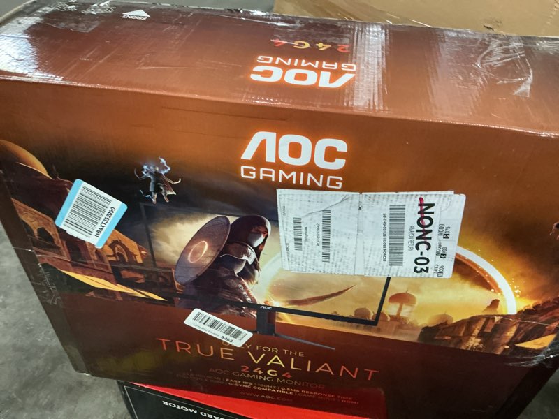 Condition photo showing As Is for aoc 24g4 24" gaming monitor, full hd 1920x1080 ips panel, 180hz 1ms, 1x hdmi 2.0, 1x display port, adaptive-sync, audio earphone out, console gaming ready, 3-year zero-bright-dot 24 inch fhd|180hz|ips|gaming