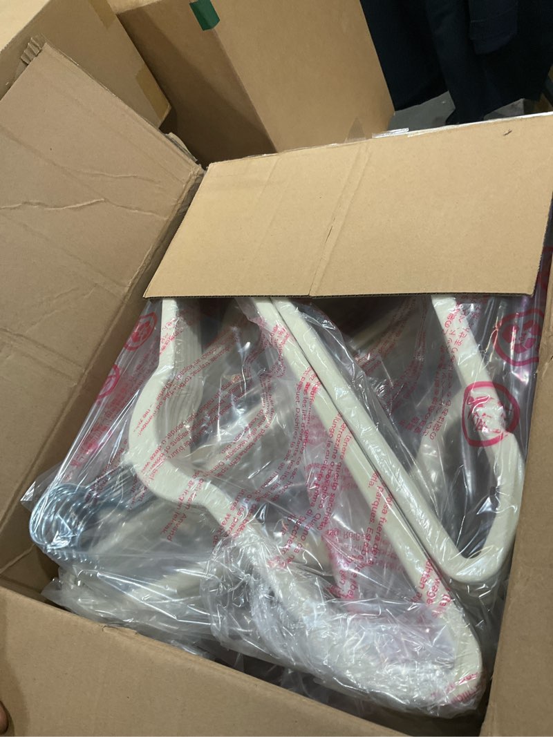Condition photo showing As Is for HOUSE DAY Premium Velvet Hangers 100 Pack, Non-Slip Clothes Hangers Ivory - Durable and Sturdy Felt Hanger, Velvet Hanger for Coat, Pants & Dress Slim Space Saving for Closet Organizer 100 Pack Ivory/ Silver