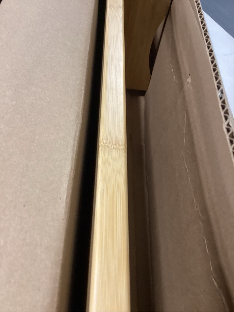 Condition photo showing As Is for bamboo dual monitor stand riser natural, 2-tier desk monitor riser for 2 monitors, supports for pc computer monitor, printer, heavy tv riser up to 300 lbs