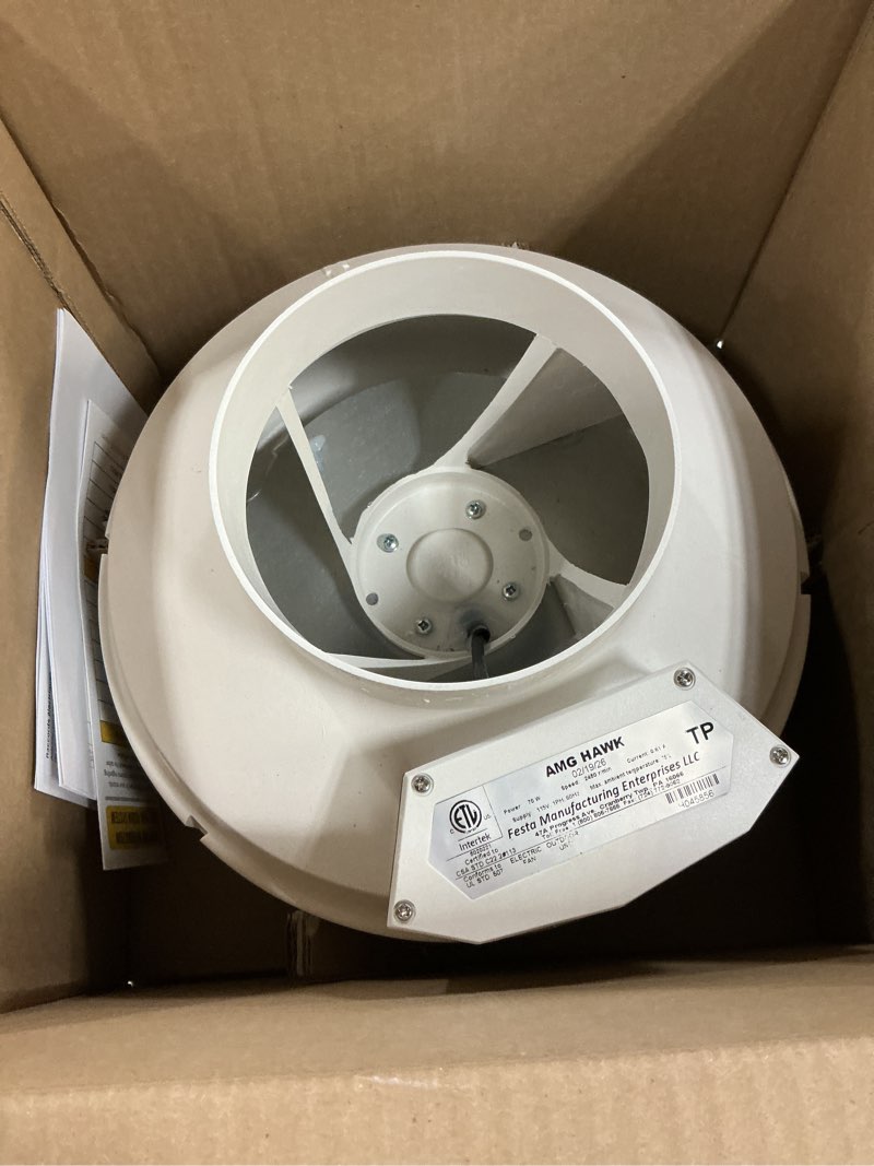 Condition photo showing New/Like New for festa amg hawk radon fan - quiet and energy efficient 322 cfm radon mitigation system inline fan - 6" electric waterproof inline duct - made with sturdy glass reinforced poly-resin – white