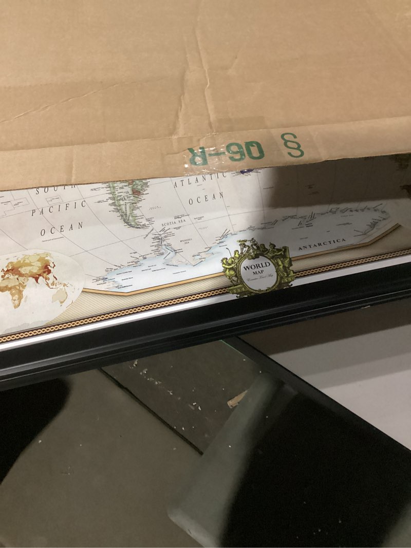 Condition photo showing Good Condition for Renditions Gallery Colorful World Map Canvas Wall Art with Black Frame Wall Hanging Travel Map with Push Pins for Home, Office, Classroom 20x30 Black