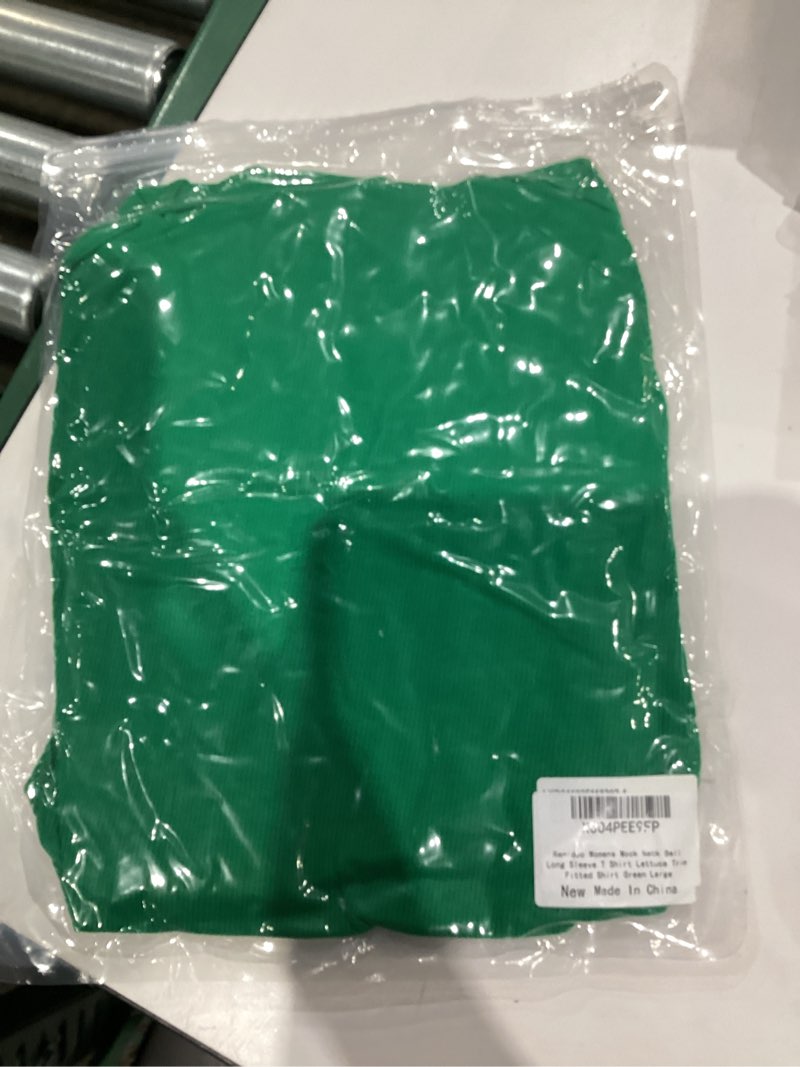 Condition photo showing New/Like New for Remidoo Womens Mock Neck Bell Long Sleeve T Shirt Lettuce Trim Fitted Shirt X-Large Green