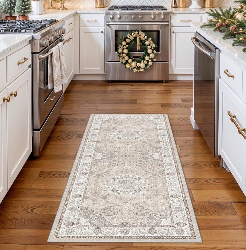 washable 2x5 hallway runner rug: vintage water resistant kitchen entryway rug ultra soft living room bedroom carpet with non slip backing indoor low pile floor mat for bathroom dining room(2x5,beige) 2' x 5' (rectangular) beige