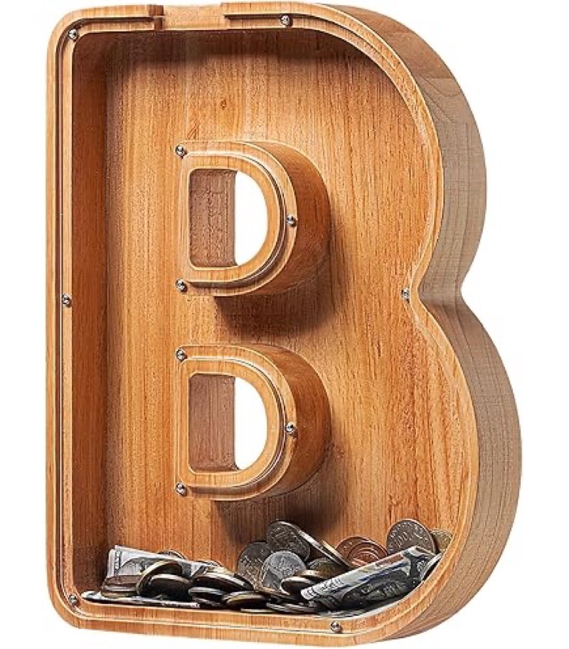 Letter Piggy Bank PrimRend® Personalized Wooden Money Coin Cash Saving Bank for Boys Girls Kids Toddler Gifts for Birthday|Christmas|Baby Shower|Children's Day Extra Large 12 Inch, Alphabet B Default 12 Inch Capital B