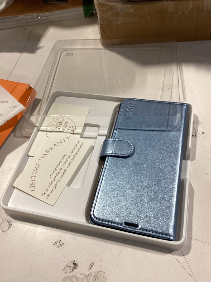 Condition photo showing Good Condition for TUCCH Case Wallet for Galaxy S25 Edge 5G, Magnetic PU Leather Kickstand [RFID Blocking] [4 Card Slots] Flip Cover with [TPU Shockproof Interior Case] Compatible with Galaxy S25 Edge, Pearly Light Blue for Galaxy S25 Edge Pearly Light Blue