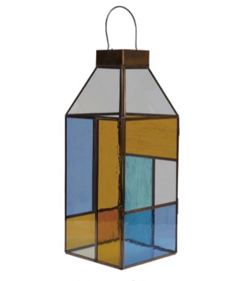 Bloomingville Stained Glass and Copper Lantern Style Candle Holder, Multicolor