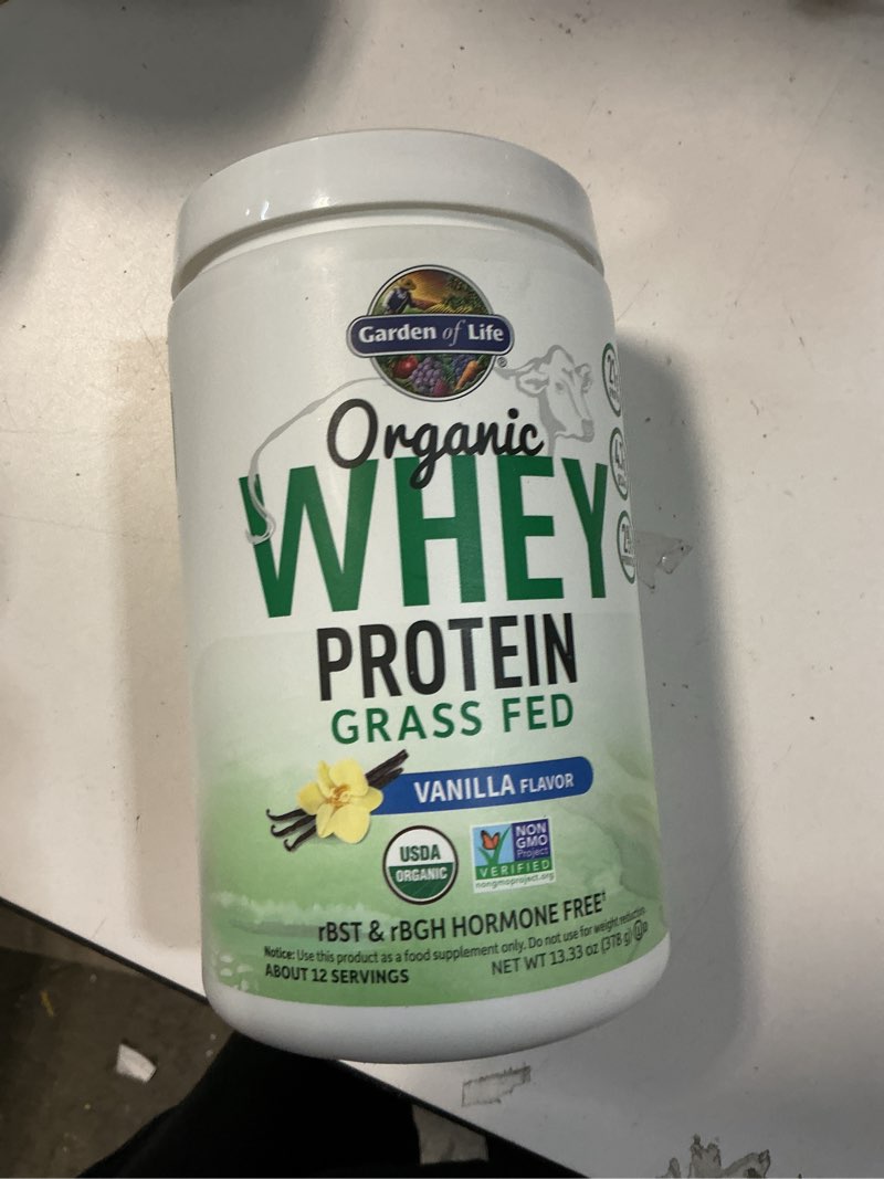 Condition photo showing item condition for (By 30-apr-2026)Garden of Life Grass Fed Whey Protein Powder Vanilla - 21g Protein for Women & Men + Probiotics - 12 Servings - Gluten Free, Non GMO, Kosher, Humane, RBST & rBGH Hormone Free