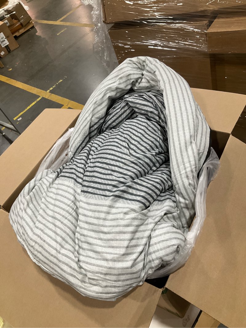 Condition photo showing As Is for wongs bedding black comforter set queen, reversible black grey stripe down alternative comforter for all season,3 pieces(1 patchwork comforter+2 pillowcases), soft microfiber bedding set 90"×90"