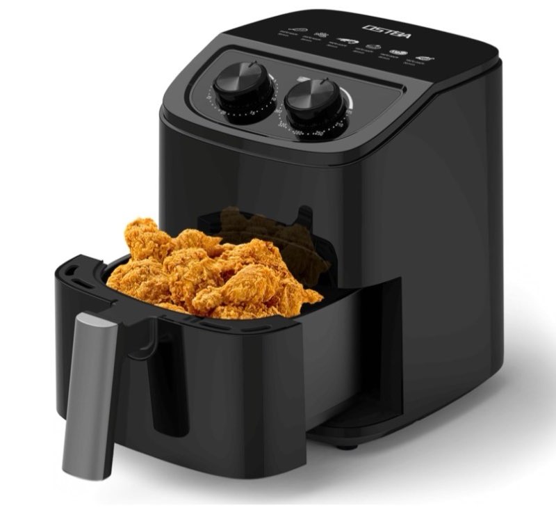 ostba 2.5qt air fryer for 1–2 people, small air fryer with 6 menu options, dual knob manual temp & timer, 3d rapid air circulation, nonstick & dishwasher safe basket, oil-free healthy cooking