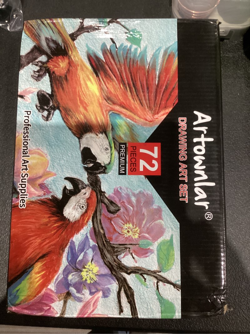 Condition photo showing As Is for Artownlar 72 Pack Drawing Sketching Set with 8x11 Sketchbook | Pro Art Supplies Kit for Artist Adults Teens Beginner | Graphite Charcoal, Watercolor & Metallic Colored Pencils in Gift Case.