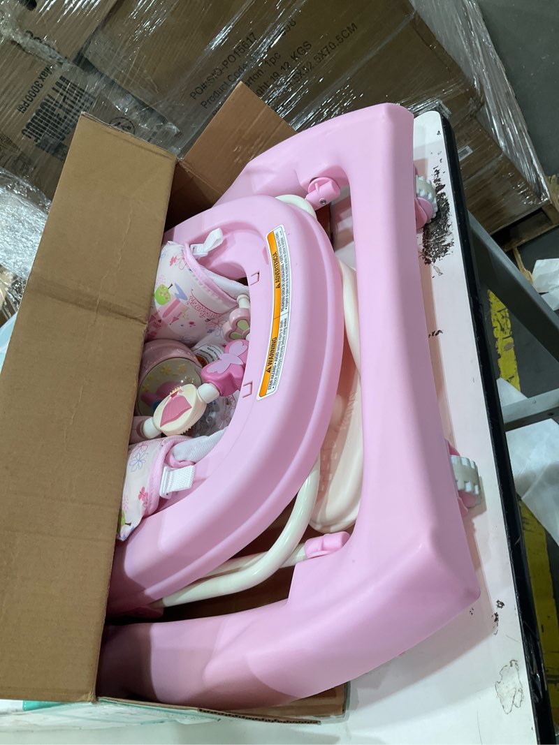 Condition photo showing As Is for disney baby walker with wheels, pink baby walkers and activity center for infants