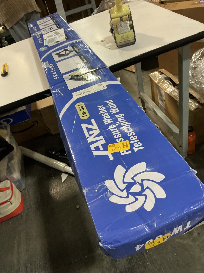 Condition photo showing As Is for JANZ 24 FT Pressure Washer Telescoping Wand with Power Washer Extension Wands, Brush Head, Gutter Cleaner, 7 Spray Nozzle Tips, 2 Hose Adapters and Support Belt TW-004 Yellow