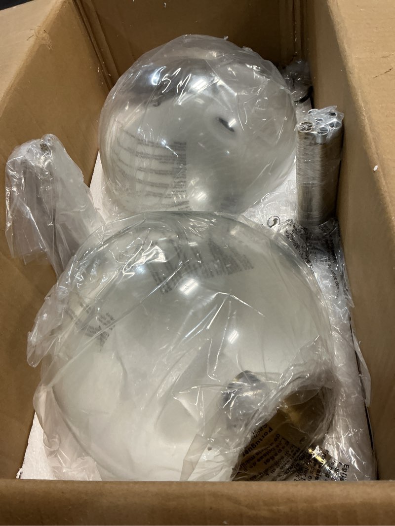 Condition photo showing Good Condition for bagood 10" globe pendant light gold 2 pack mid century pendant light globe pendant lights kitchen island brushed brass finished with clear glass adjustable ceiling light fixtures for dining room bar clear & brass-2 pk 10 inch