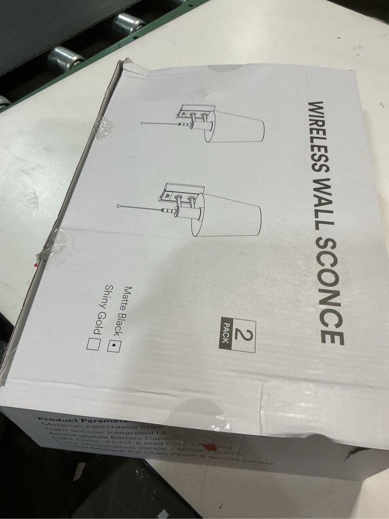 Condition photo showing New/Like New for Battery Operated Wall Sconces Set of Two, Wireless Wall Lights with 5200mAh RGB Dimmable Detachable Battery, Rechargeable Wall Sconce with Remote for Home Decor, Easy DIY Installation Black Pull Chain Size