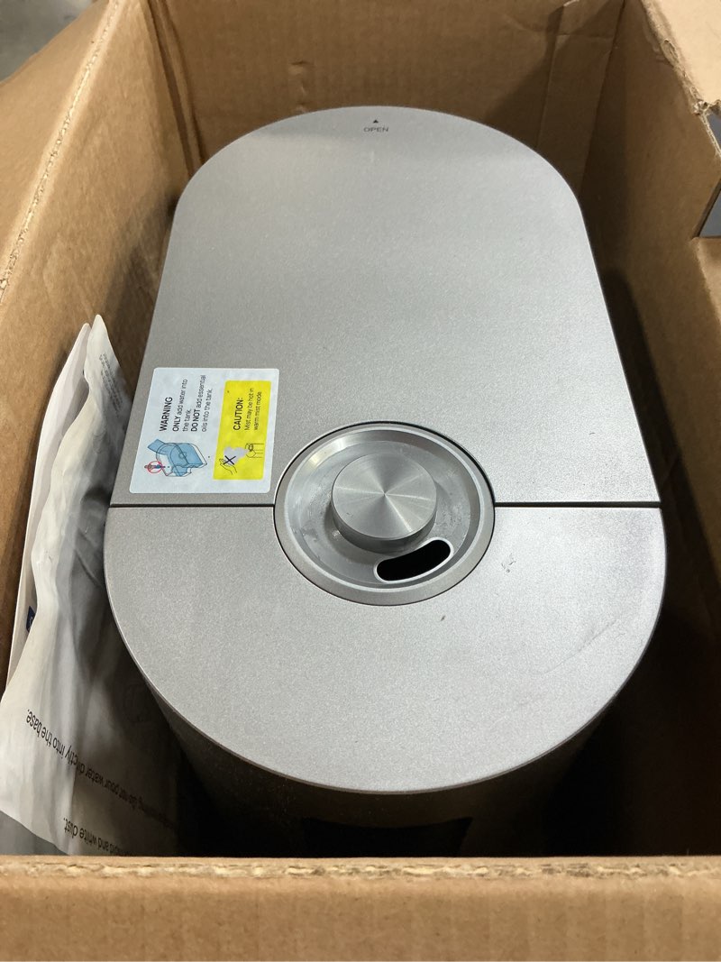 Condition photo showing As Is for dreo 6l humidifiers for bedroom, smart warm & cool mist for large room, 60hr quiet runtime for baby, plant, humidity sensor, indicator light, 12h timer, google/alexa, hm713s silver