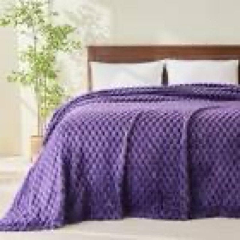 NEWCOSPLAY Super Soft King Blanket Dark Purple Premium Silky Flannel Fleece Leaves Pattern Lightweig
