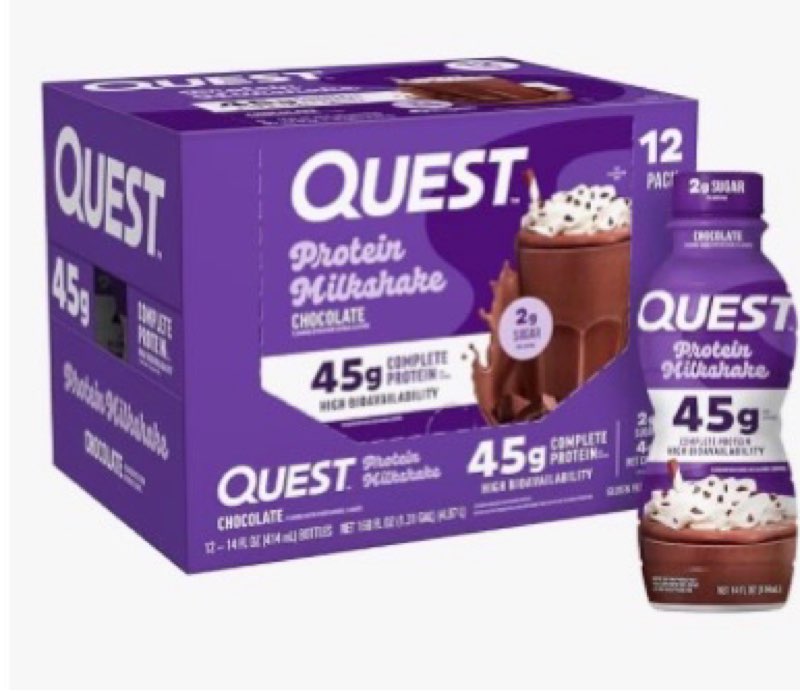 best by-04/05/2026) quest nutrition protein milkshake, chocolate, 45g protein, 2g sugar, high protein, low sugar, gluten