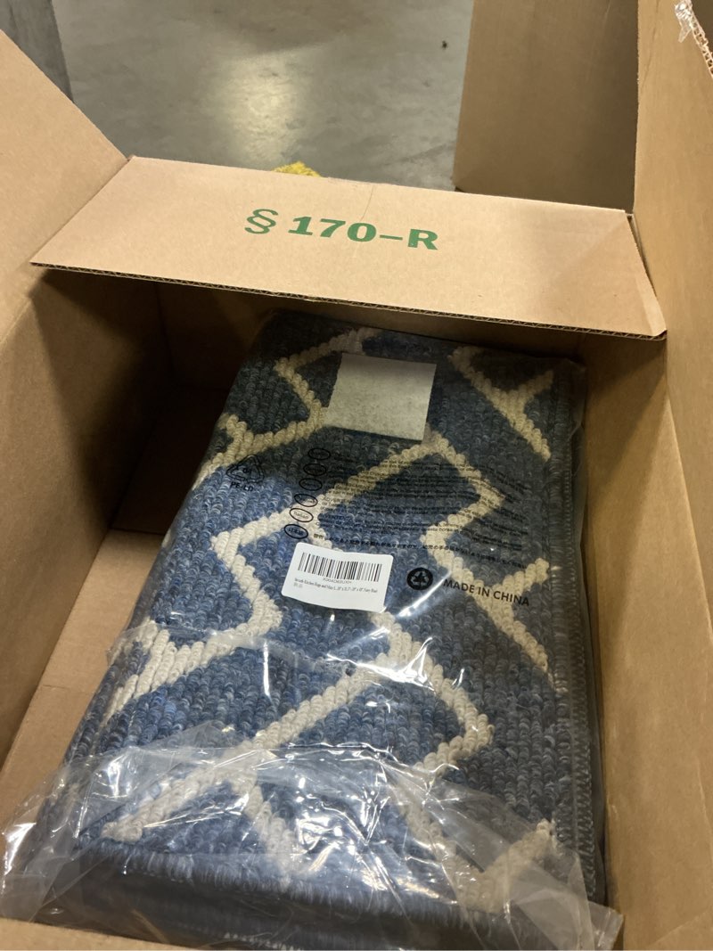 Condition photo showing Good Condition for kitchen rugs sets of 2-colorful non slip kitchen mats for floor-thick,moroccan style kitchen decor floor mat runner carpet for hallways entryway laundry washable(20"x32"+20"x48",navy blue) navy blue 20"x32"+20"x48"