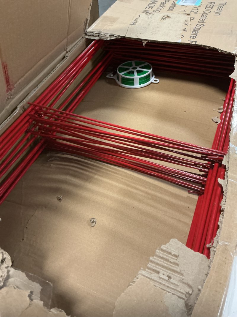 Condition photo showing Good Condition for Tomato Cages Plant Stand with 164 Feet Twist Ties, Heavy Duty Garden Plants Support for Tomatoes, Cucumber, and Other Climbing Plants 46” H x 12” W Red