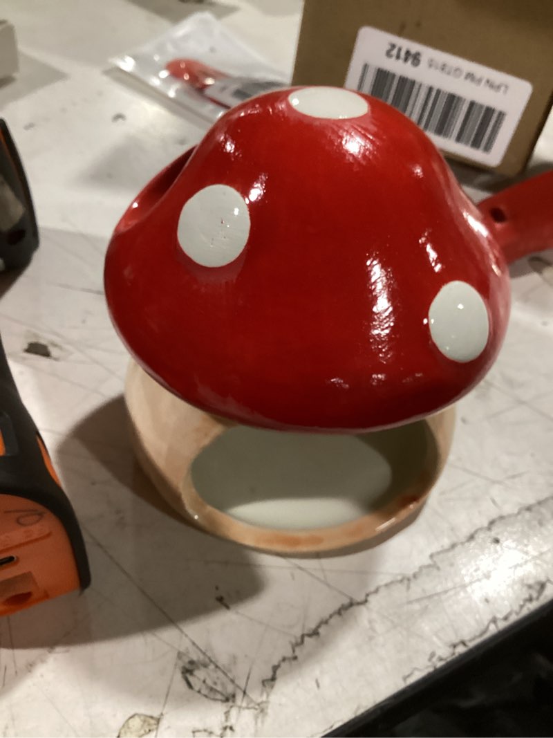 Condition photo showing As Is for cute aquarium mushroom house betta fish tank accessory decor mini ceramic fish hideout shrimp cave ornament (red)