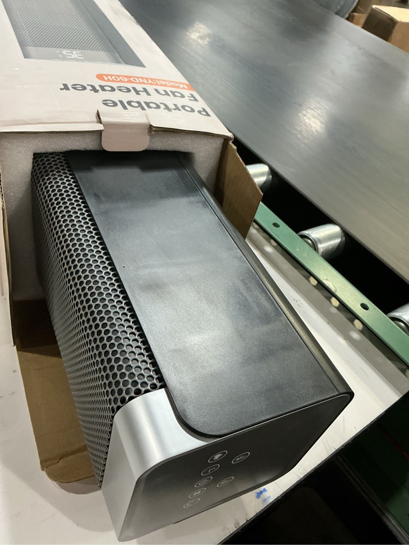 Condition photo showing As Is for space heaters for indoor use, 1500w ptc ceramic electric heater with thermostat, room temperature display, 70° oscillation, remote control, 12h timer, quiet portable heater for office bedroom