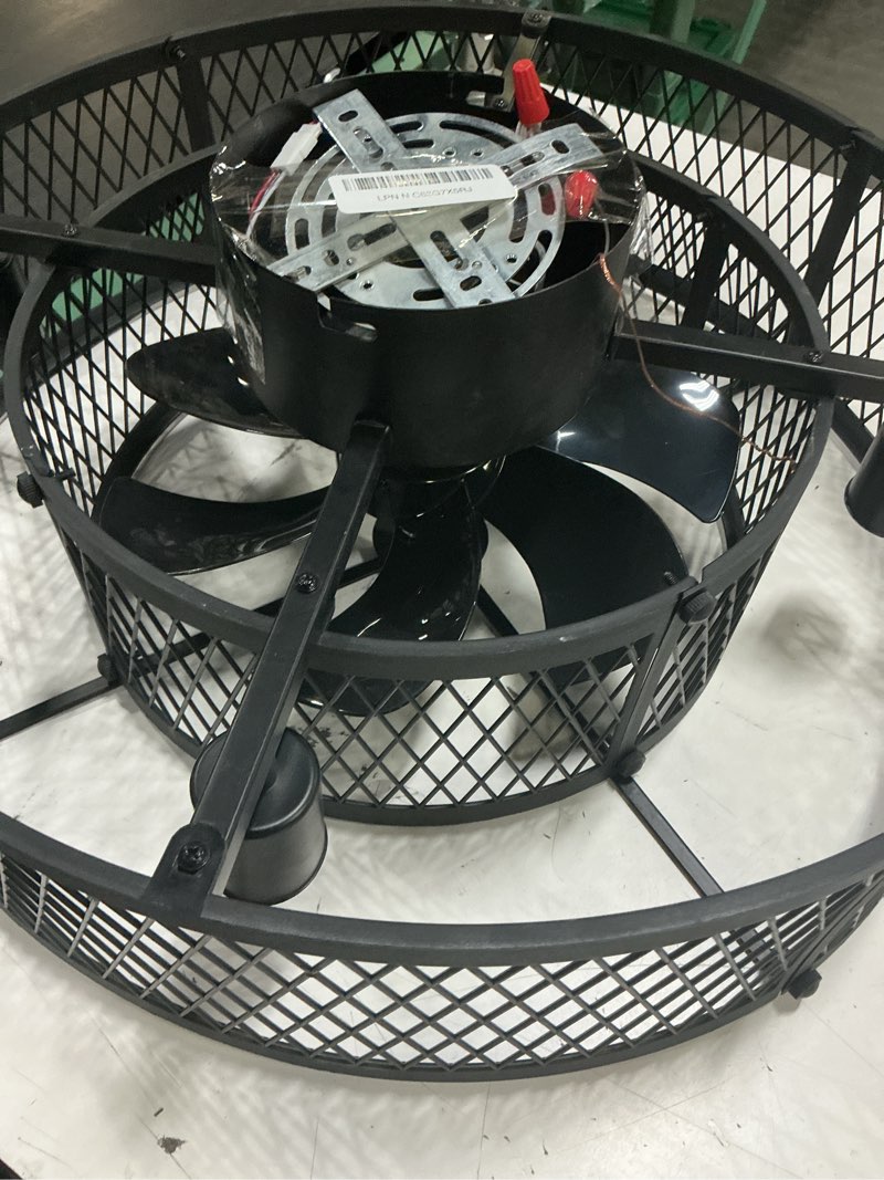Condition photo showing As Is for depuley caged ceiling fan with light: 20" flush mount ceiling fans with remote - farmhouse black fandelier - industrial ceiling fan light fixture for small low indoor bedroon kitchen dining room 20 inch-flush mount black