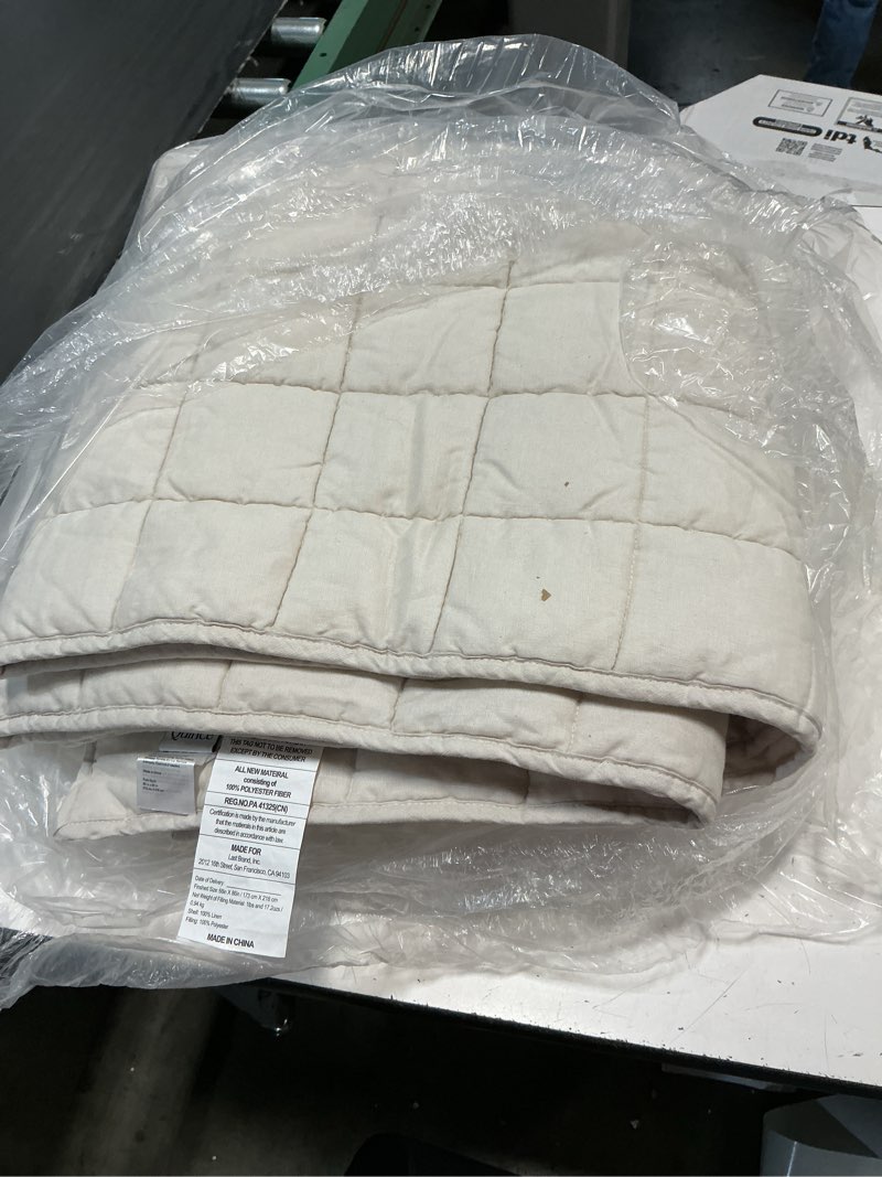 Condition photo showing As Is for quince european linen box quilt twin sand 