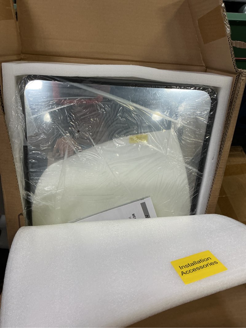 Condition photo showing New/Like New for 16x24 Inch Black Mirror Medicine Cabinet Metal Framed Recessed Wall Mounted Bathroom Medicine Cabinet with Mirror and Storage 16 x 24 inch Black