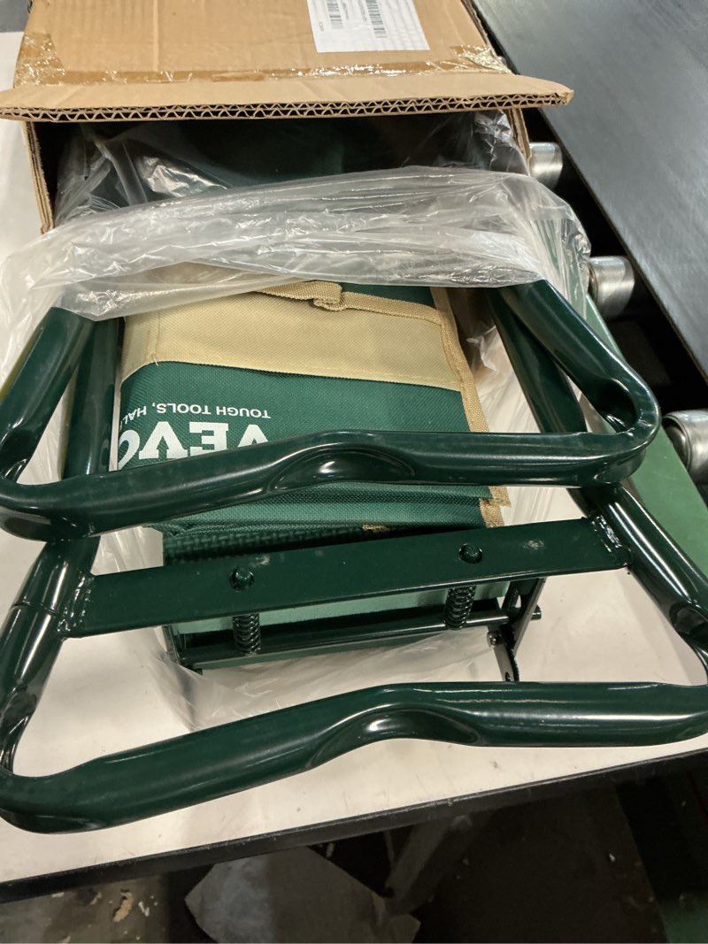 Condition photo showing Good Condition for VEVOR Garden Kneeler and Seat Heavy Duty, Portable Garden Stool with 6'' EVA Kneeling Pad and 2 Tool Bags, Folding Garden Bench to Relieve Knee & Back Pain, Great Gifts for Seniors, Family Gardeners 6" Kneeling Pad with 2 Tool Bags Green